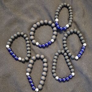 Blue and Gray Beaded Bracelets Set